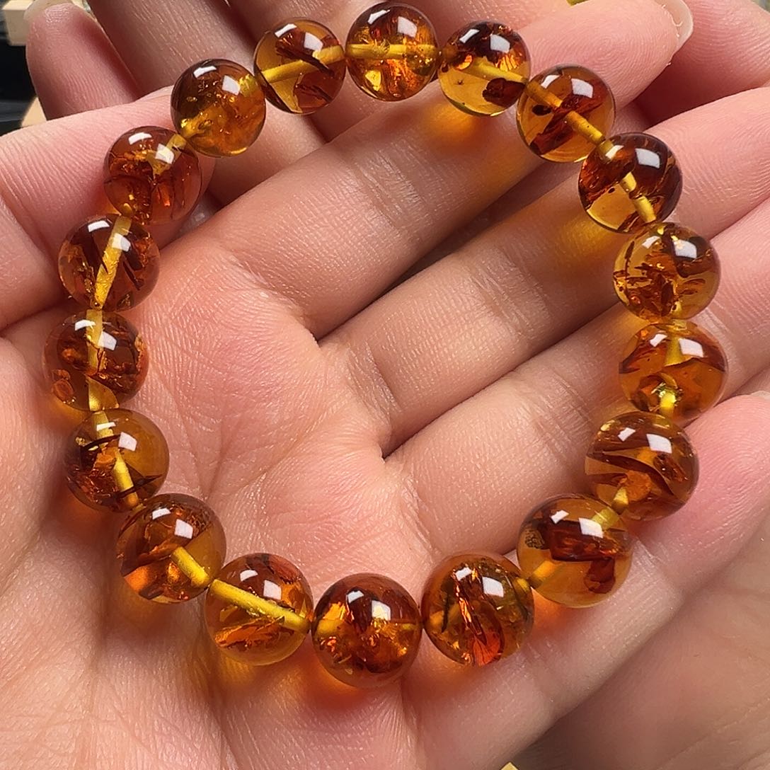 手串琥珀（花珀）未镶嵌花*风圆珠手串