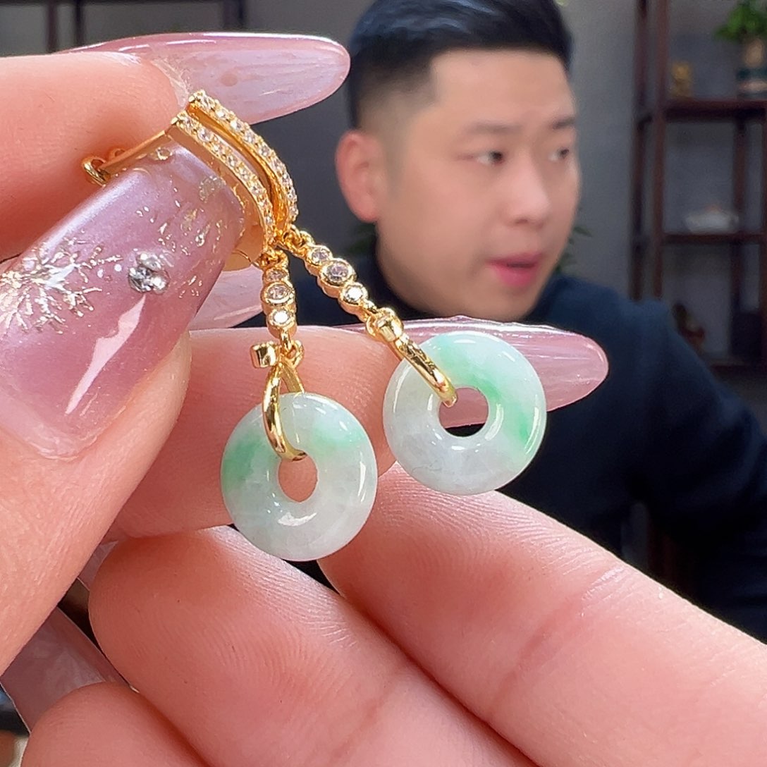 翡翠耳饰银S925镶嵌耳环