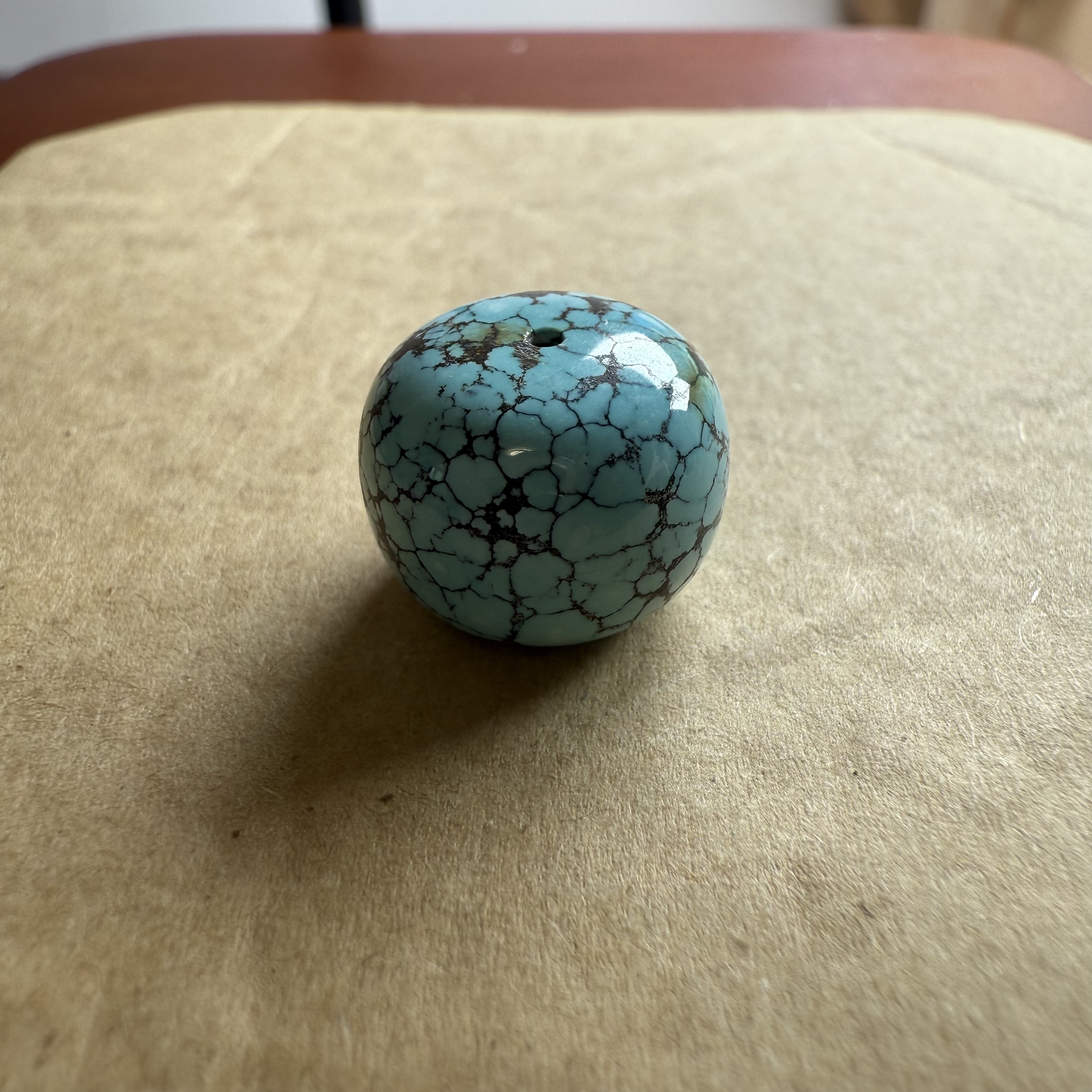 原矿纯天然无优化瓷釉玻璃瓷高瓷蓝网花绿松石老型15.4×12mm4.6克