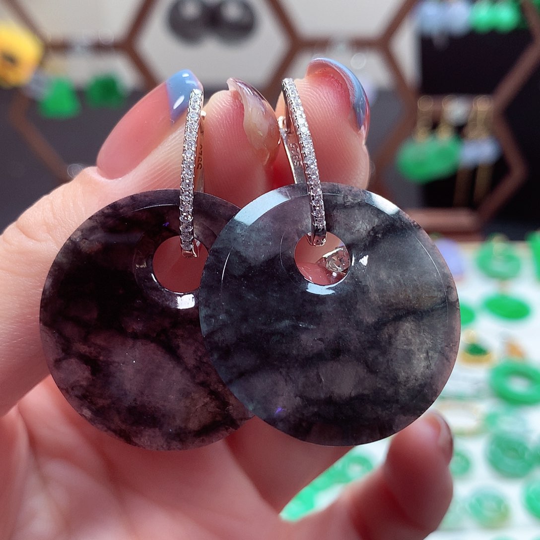 翡翠耳饰银S925镶嵌天然翡翠