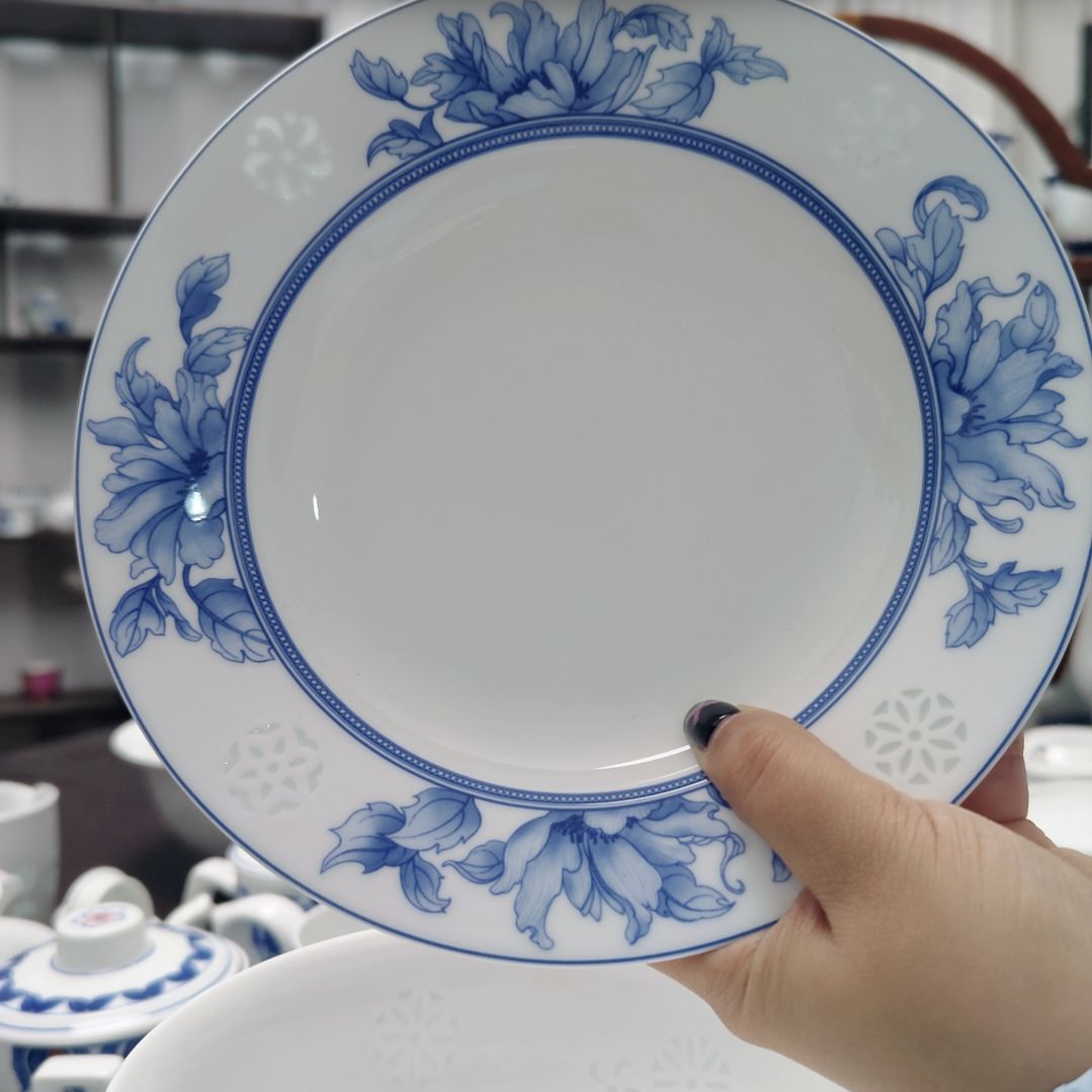 陶瓷清水芙蓉8寸深盘两只装