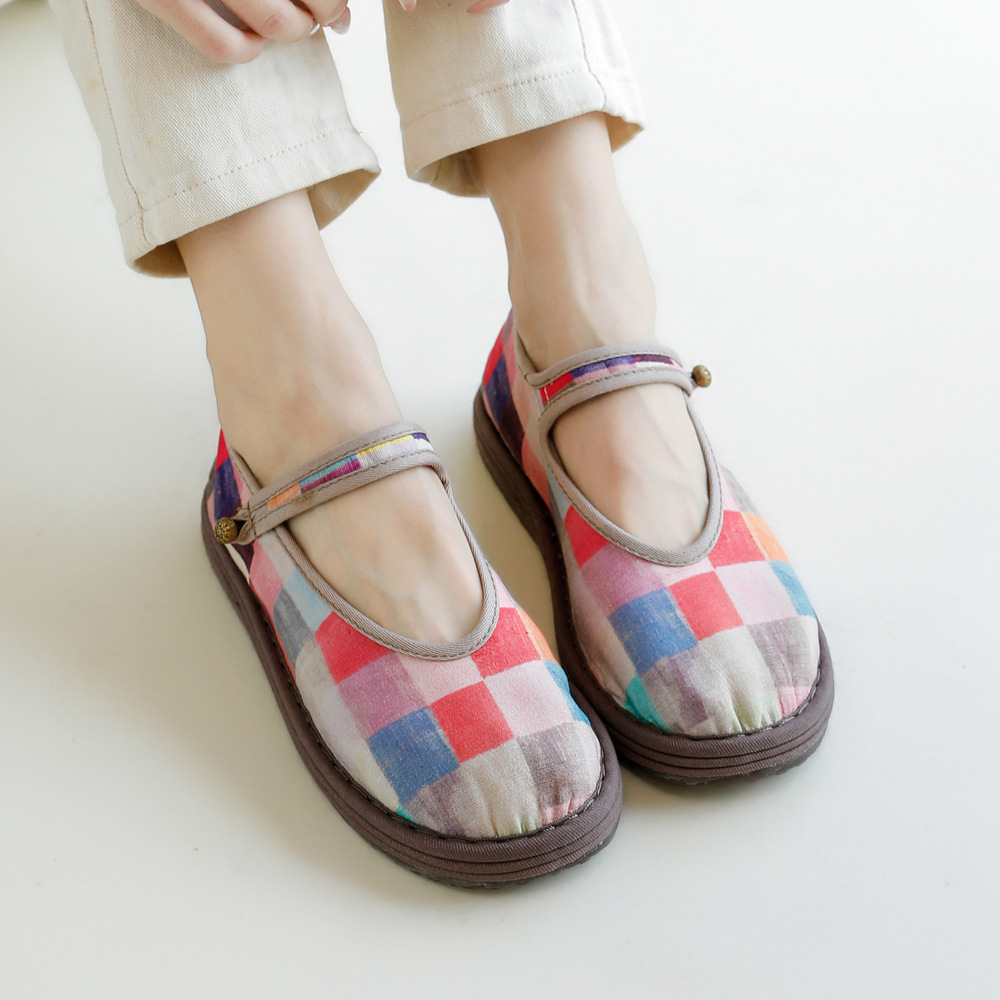 秋季新款百搭花布/ 浅口养脚一字扣老布鞋 升级软底工艺女单鞋