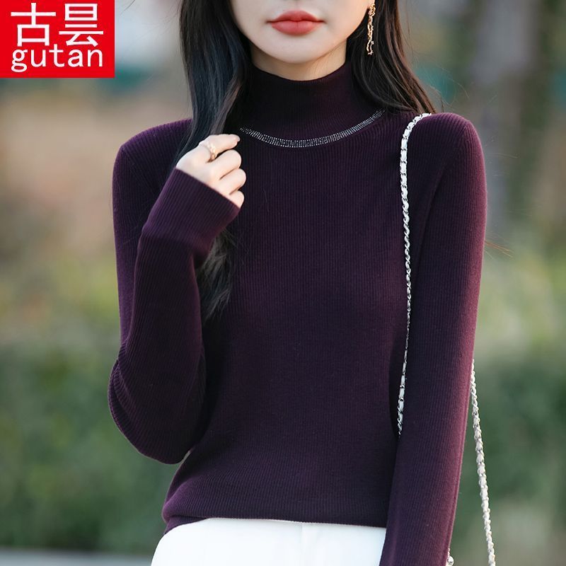 正品撤柜剪标羊毛衫新款气质半高领烫钻毛衣修身显瘦爆款洋气新款