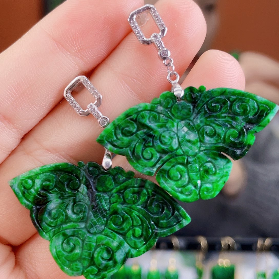 翡翠银S925镶嵌耳饰