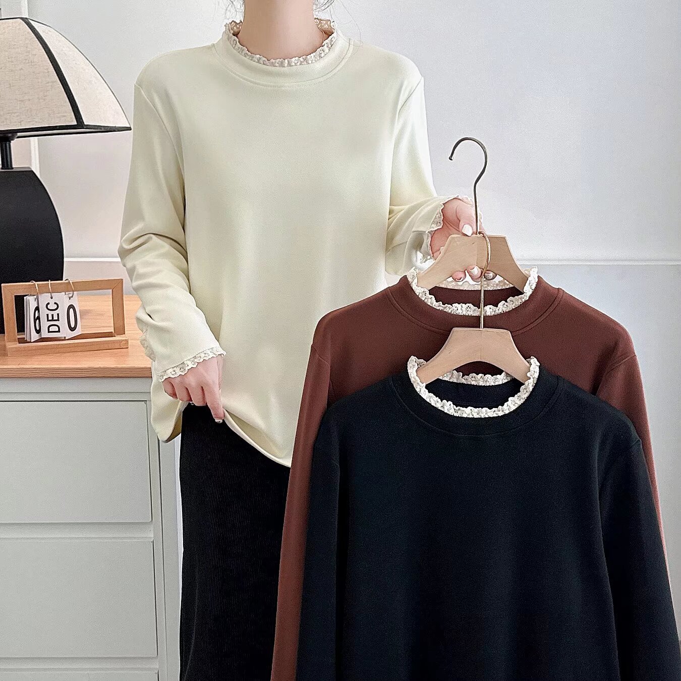 胖mm大码女装半高领长袖时尚常规打底衫百搭圆领拼接休闲秋冬