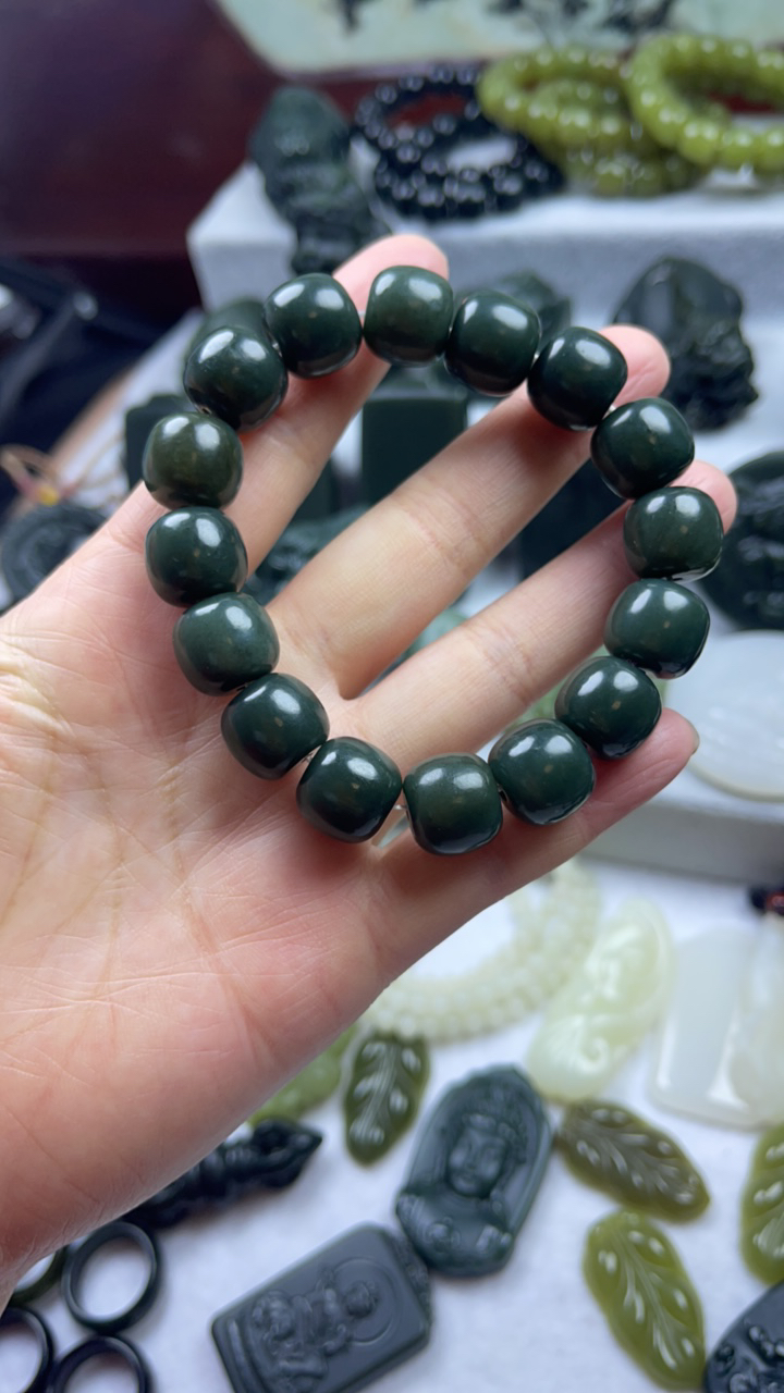 和田玉青玉手串卡14