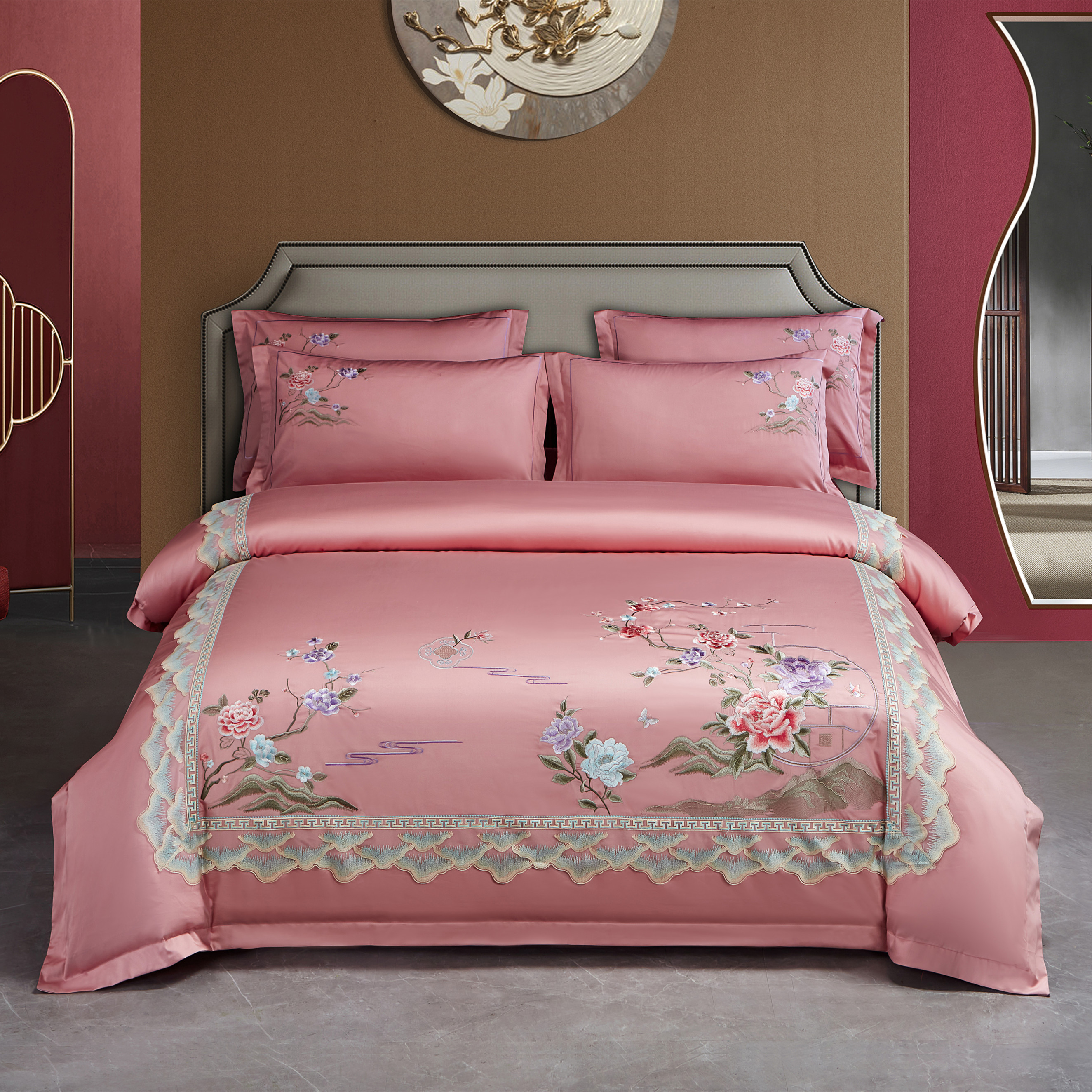花嫁喜铺【芳华-玉粉色】刺绣款居家婚庆四件套高端绣花床上用品