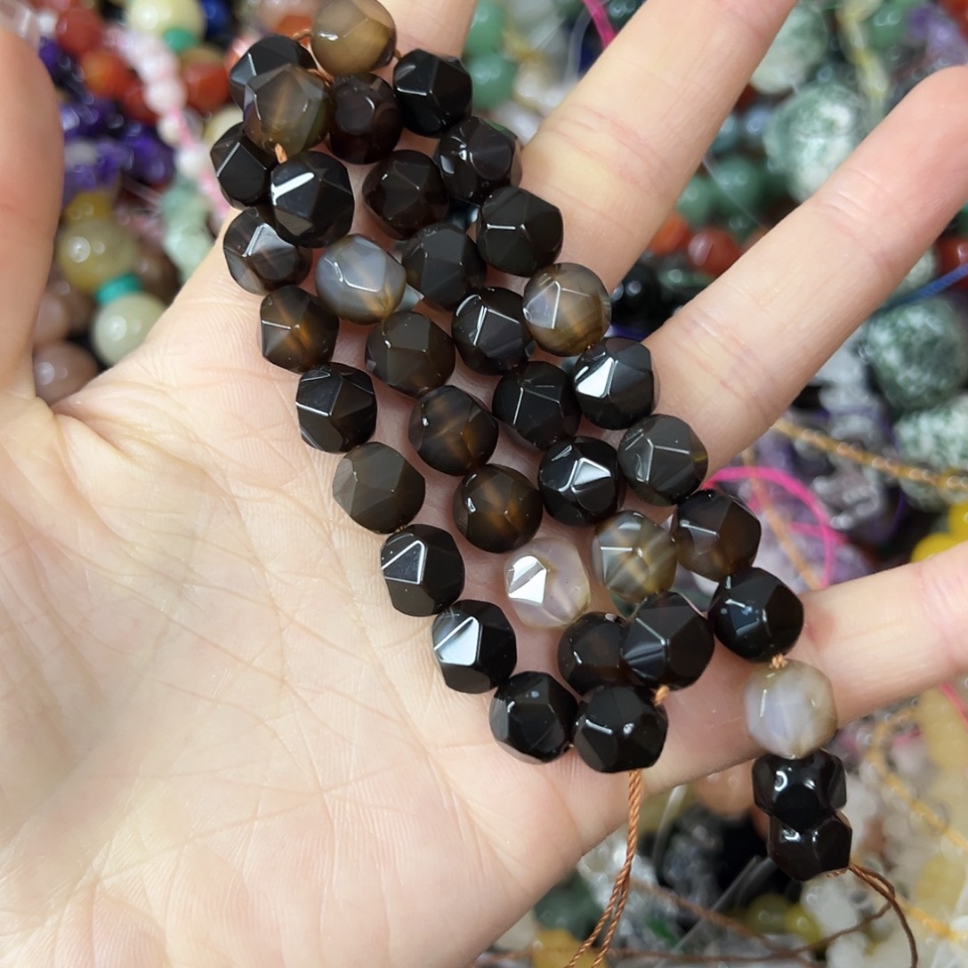 玛瑙/玉髓合金珠宝半成品，卡10咖色玛瑙切面一条