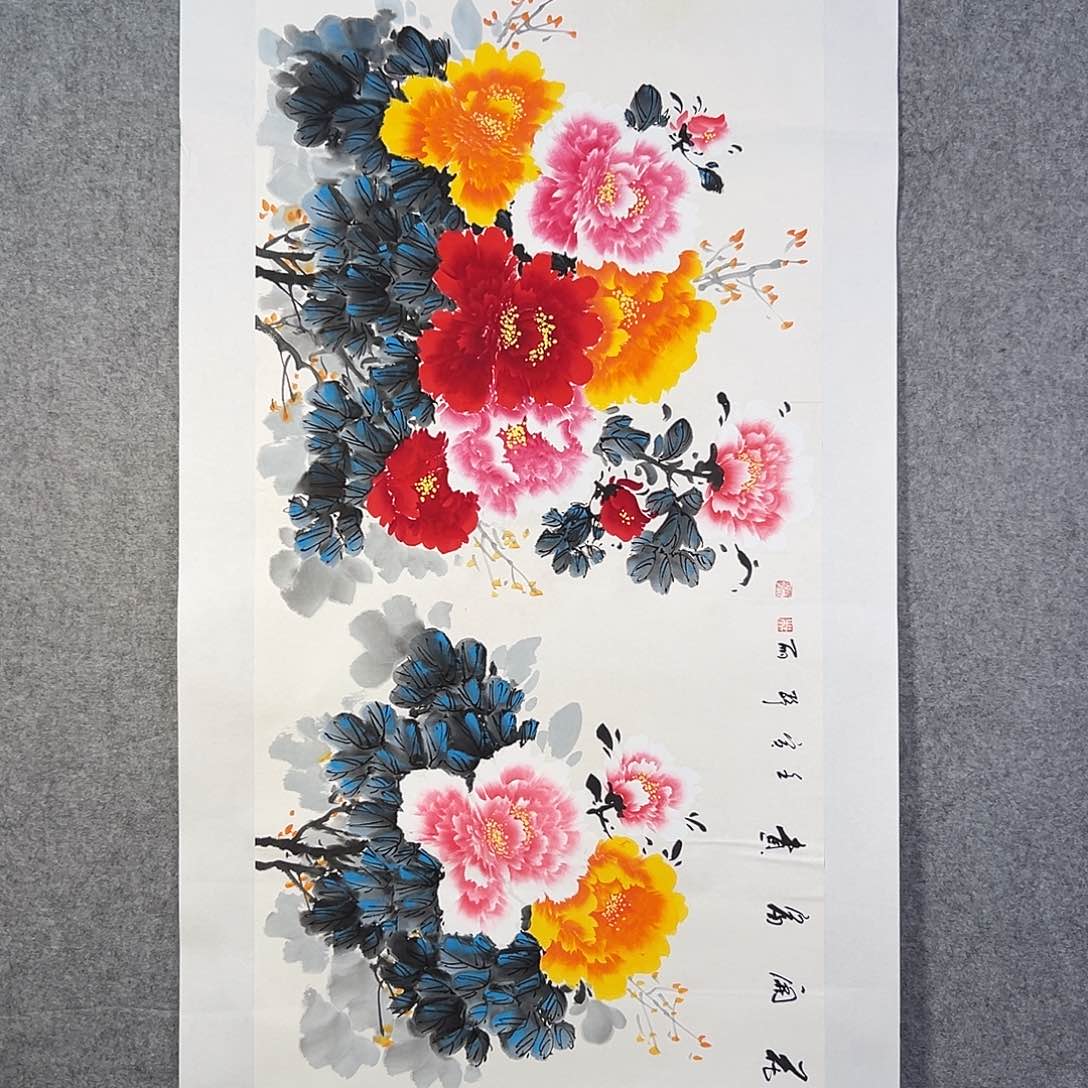 国画810 牡丹之花之叶的颜色与花色