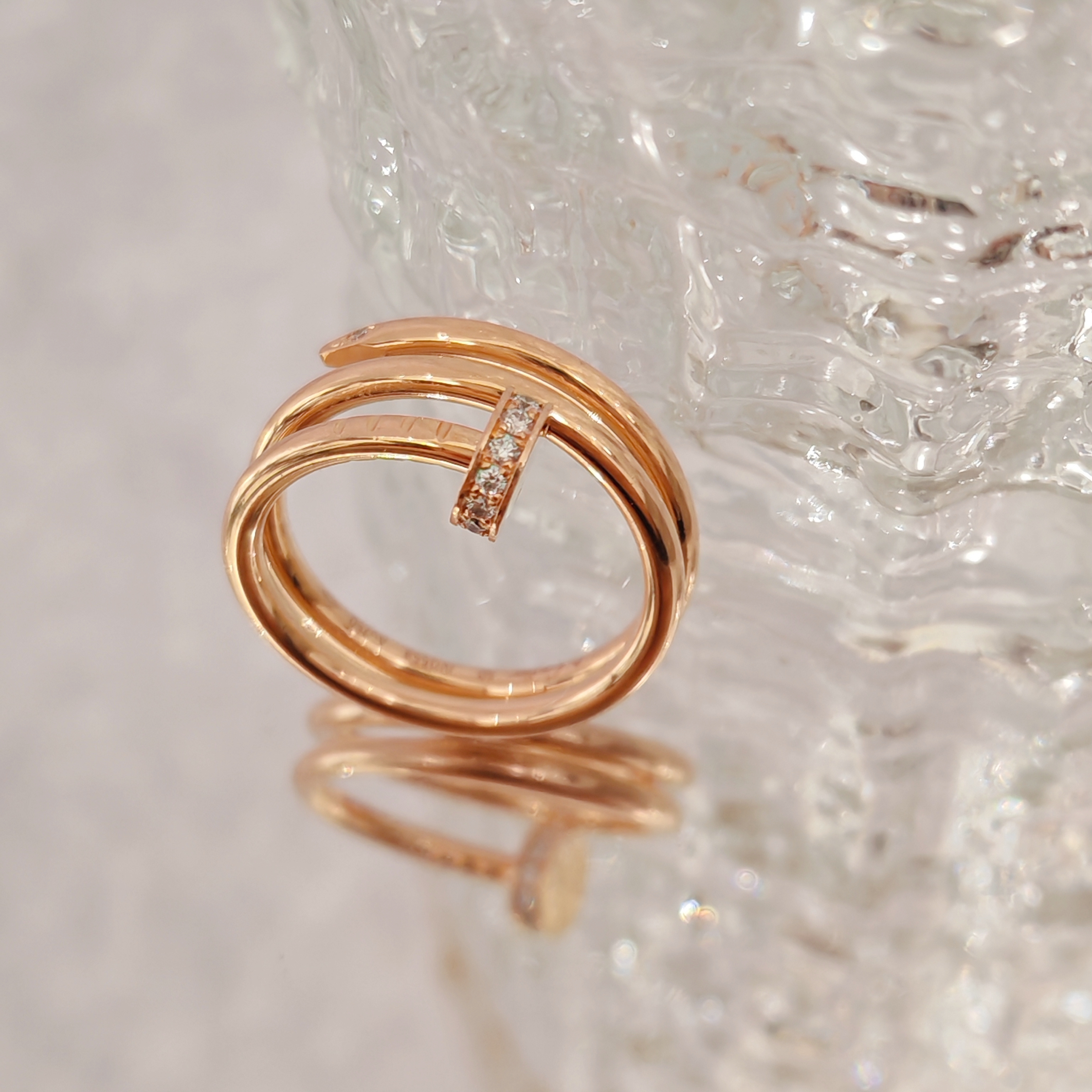 99新 Cartier/卡地亚  3圈头尾钻钉子戒指/18k玫瑰金/#51 JM