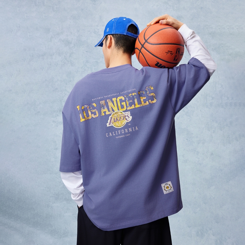 【NBA联名湖人队】杰克琼斯男装26夏季新款重磅纯棉舒适宽松短袖T恤