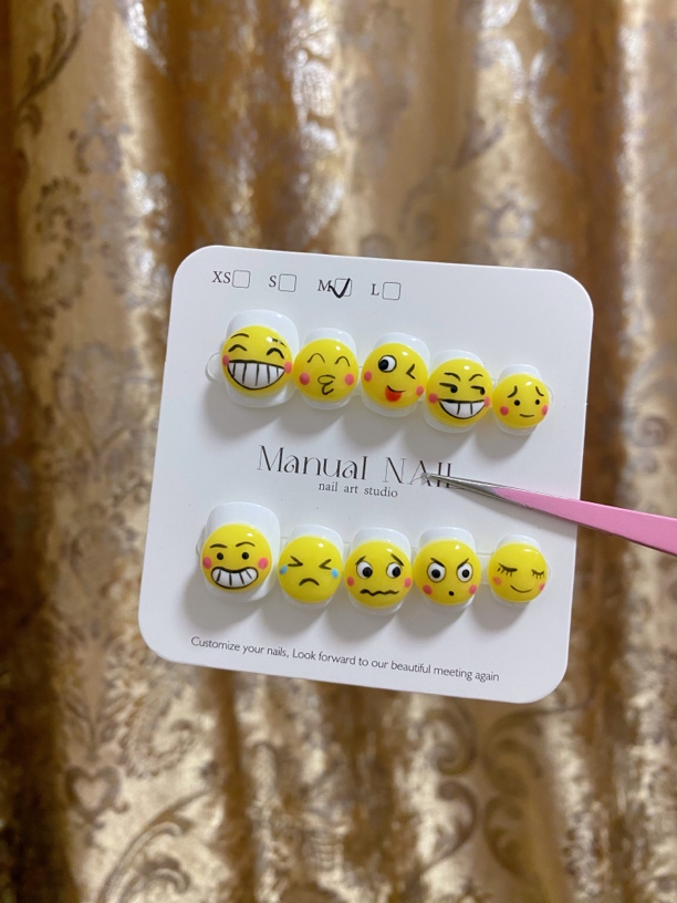 可爱小黄脸表情包短款手工可拆卸穿戴甲女款美甲