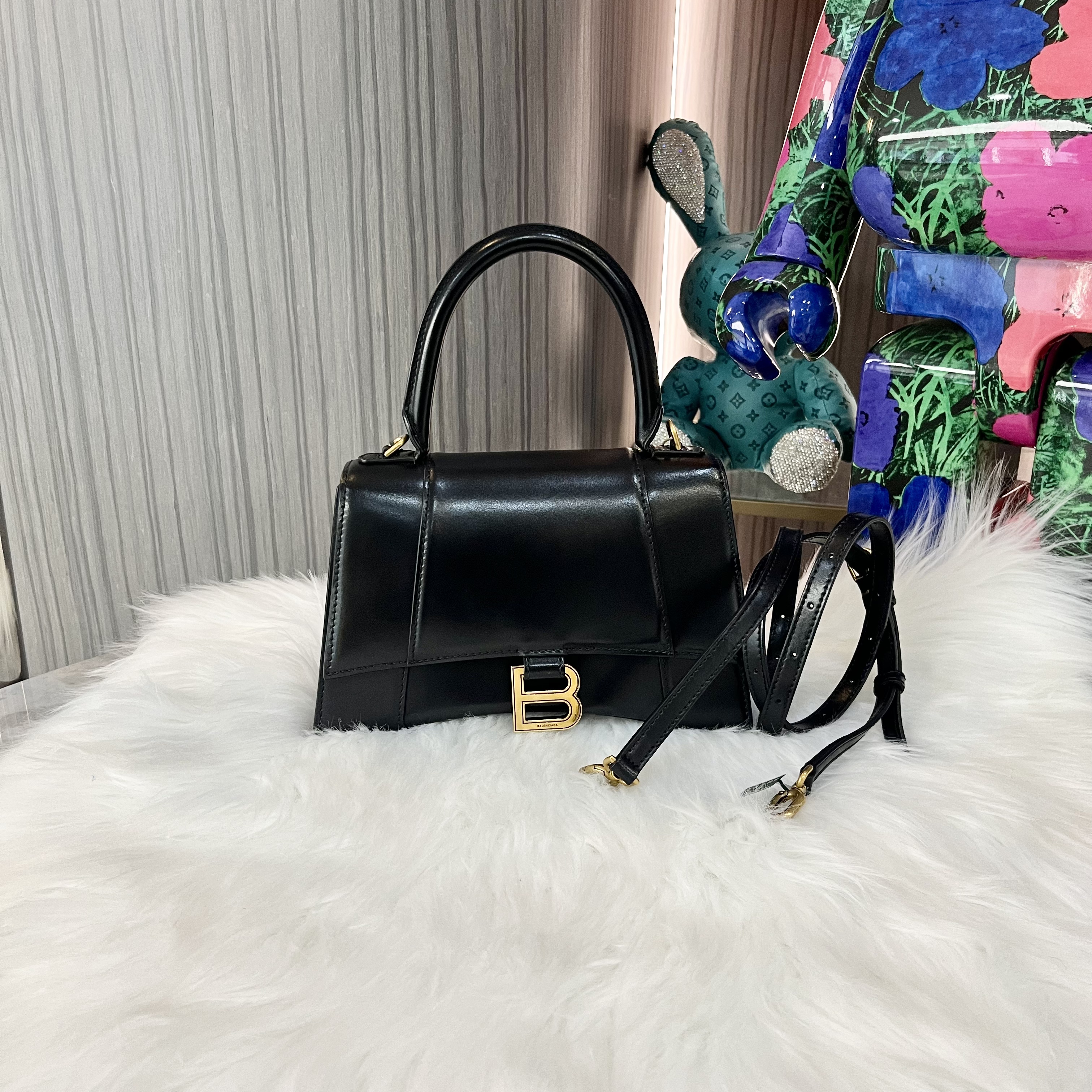 95新 Balenciaga/巴黎世家 【辛河奢品】巴黎世家 黑沙漏手提单肩包
