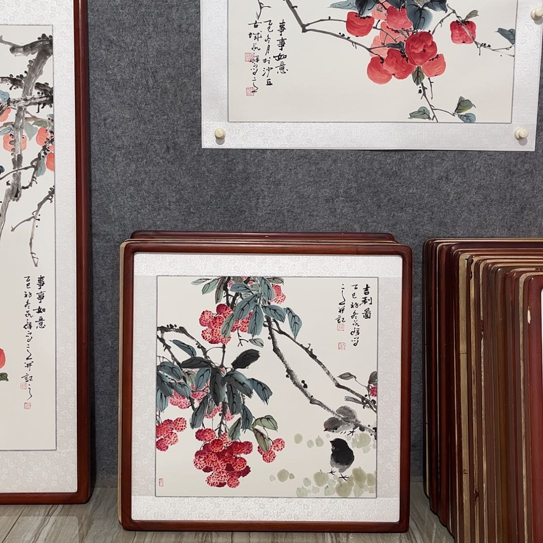 国画书画作品带框63×63