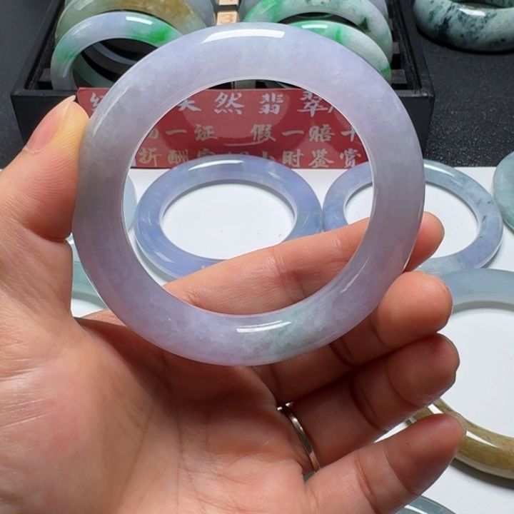 翡翠手镯未镶嵌缅甸天然翡翠A货手镯53.6圆条微瑕