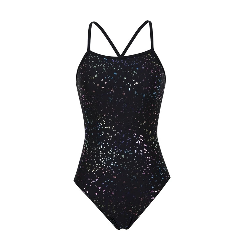 新款女连体三角泳衣高级感竞速训练游泳馆专业夏季无袖泳装黑色