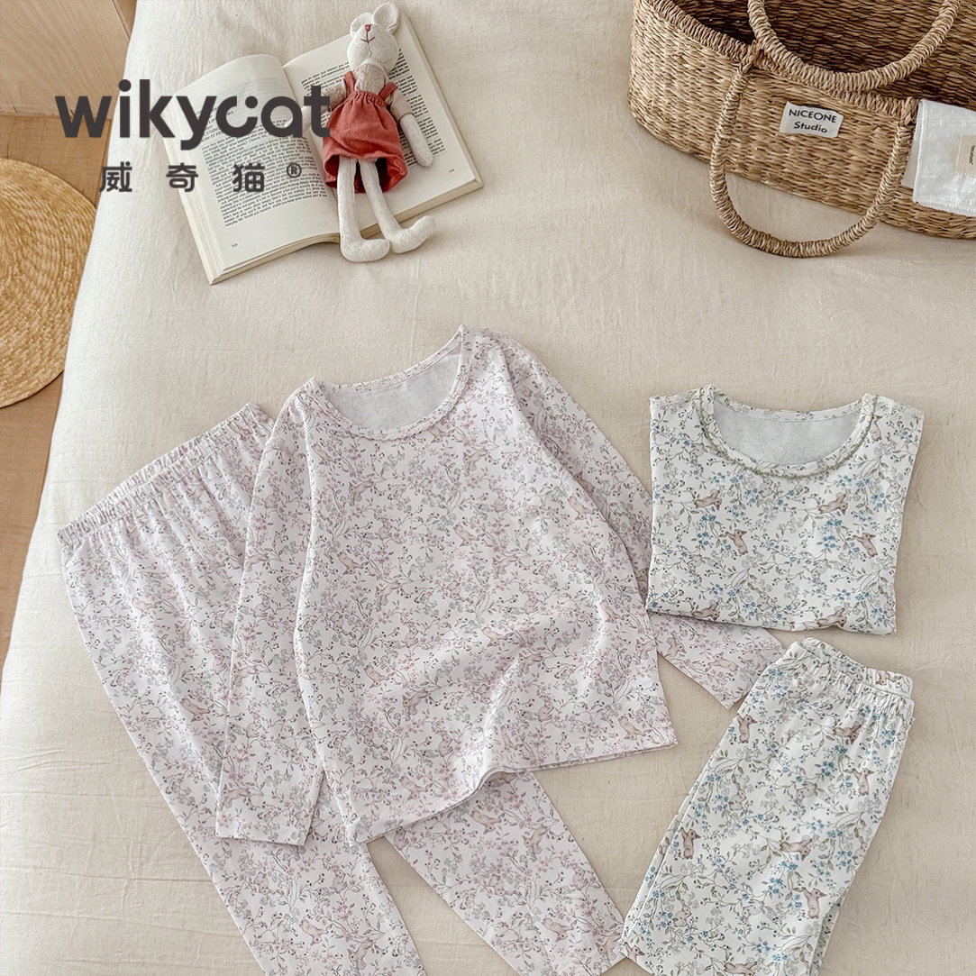威奇猫wikycat25秋冬新款女童新疆长绒棉兰精莫代尔秋衣套装