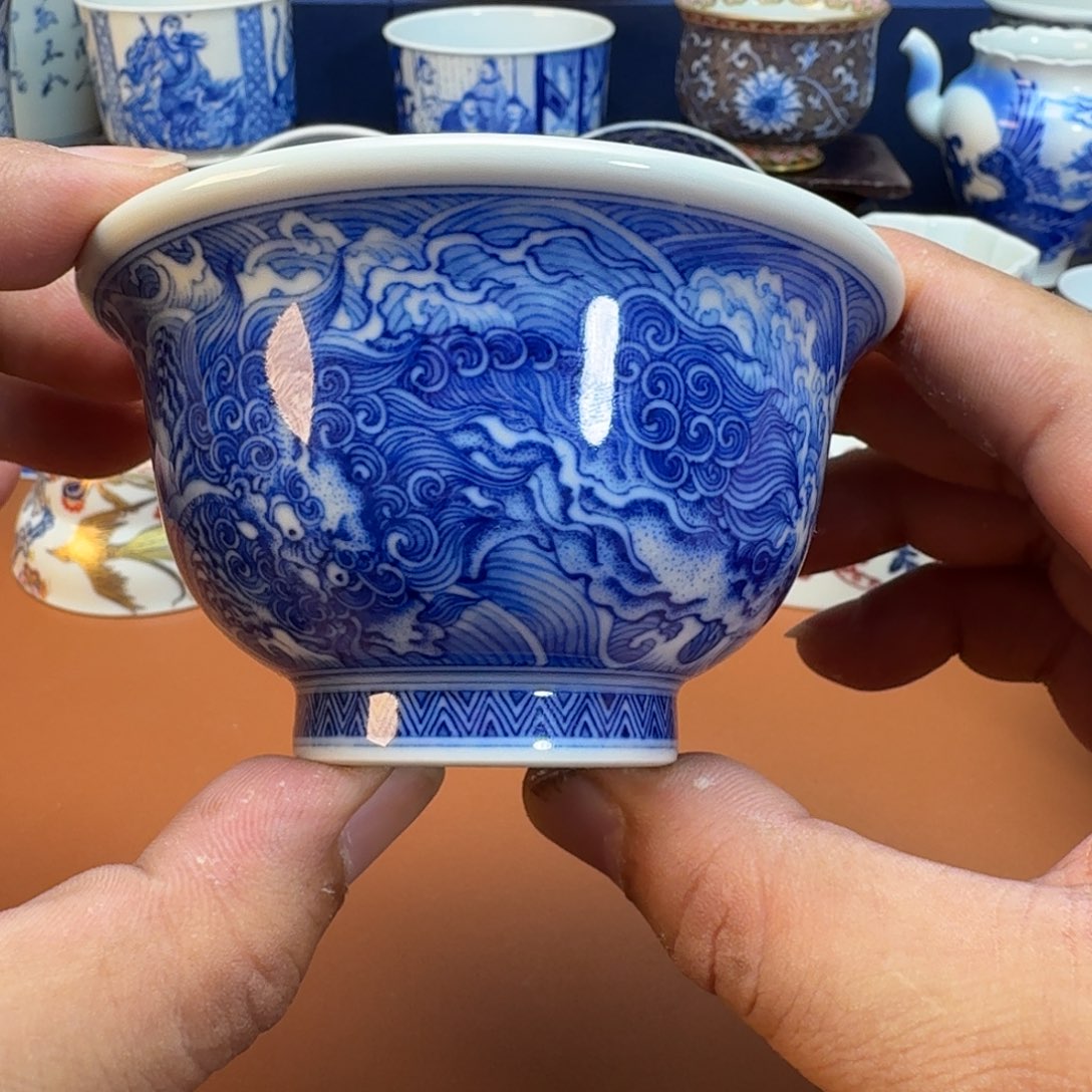 白***水杯子景德全手工手绘陶瓷