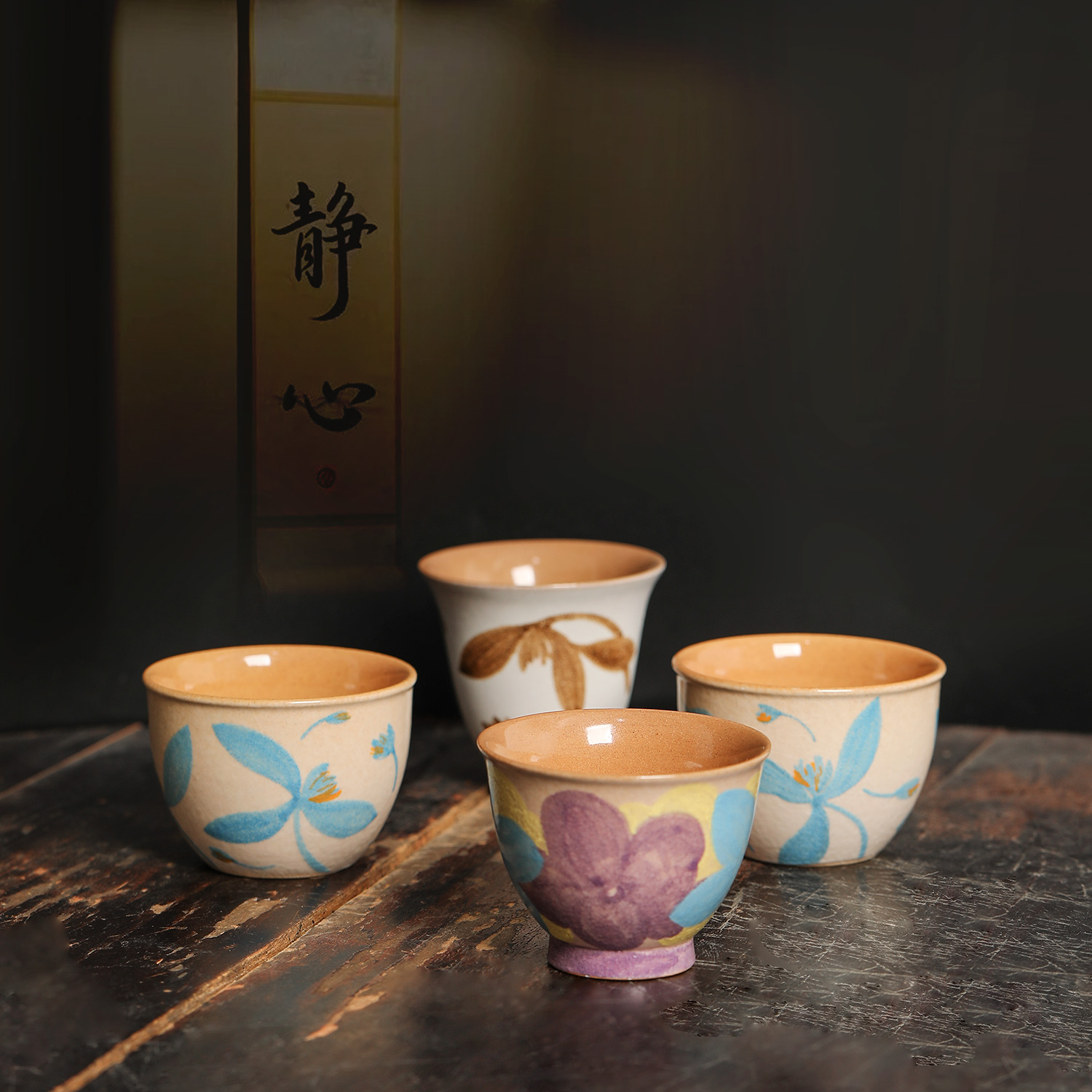 景德镇陶瓷孤品主人杯女单杯缸杯釉下手绘花卉品茗杯功夫茶杯茶具