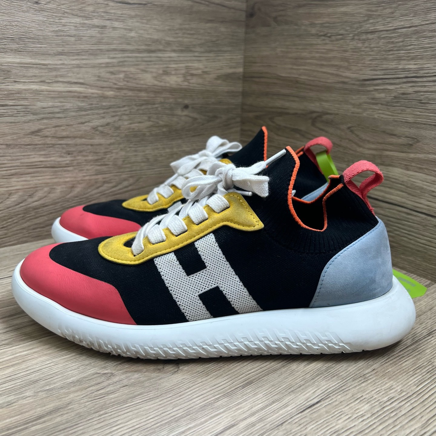 95新 Hermes/爱马仕 Crew 黑红黄针织运动鞋 42码/95新/无配件