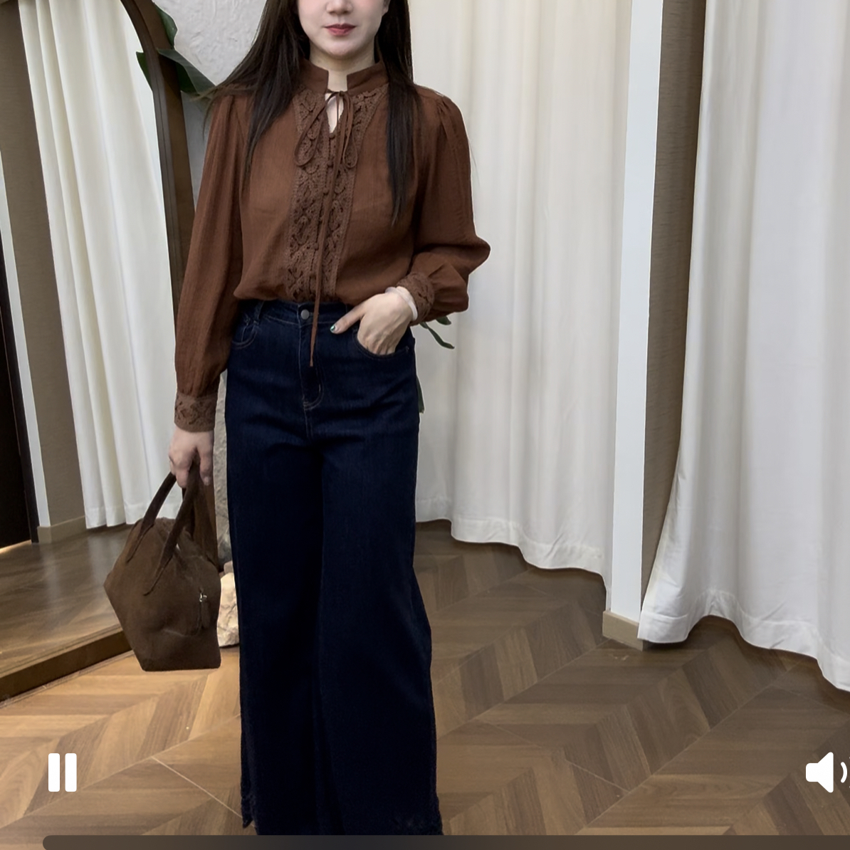 南法风情重工刺绣法式复古V褶感花边系带长袖衬衫