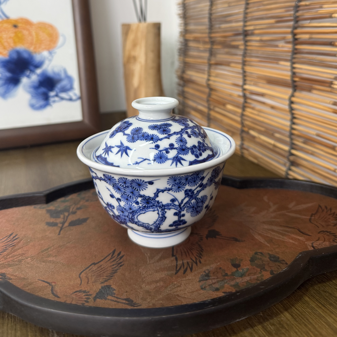 【幕君华窑】仿明松竹梅两才盖碗 景德镇全手工手绘茶具