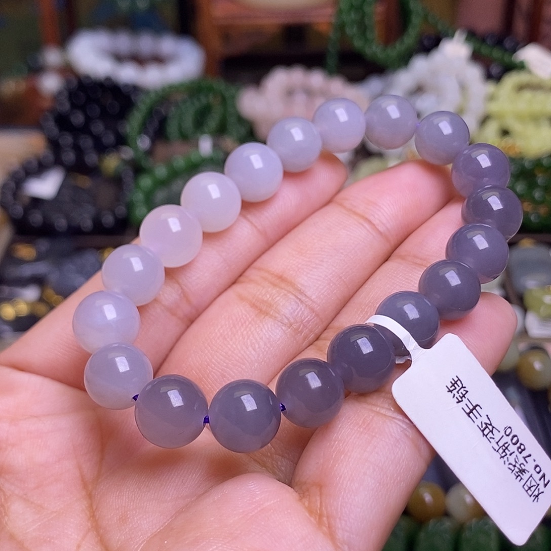 和田玉未镶嵌颈饰浓烟紫老矿料约10mm手串