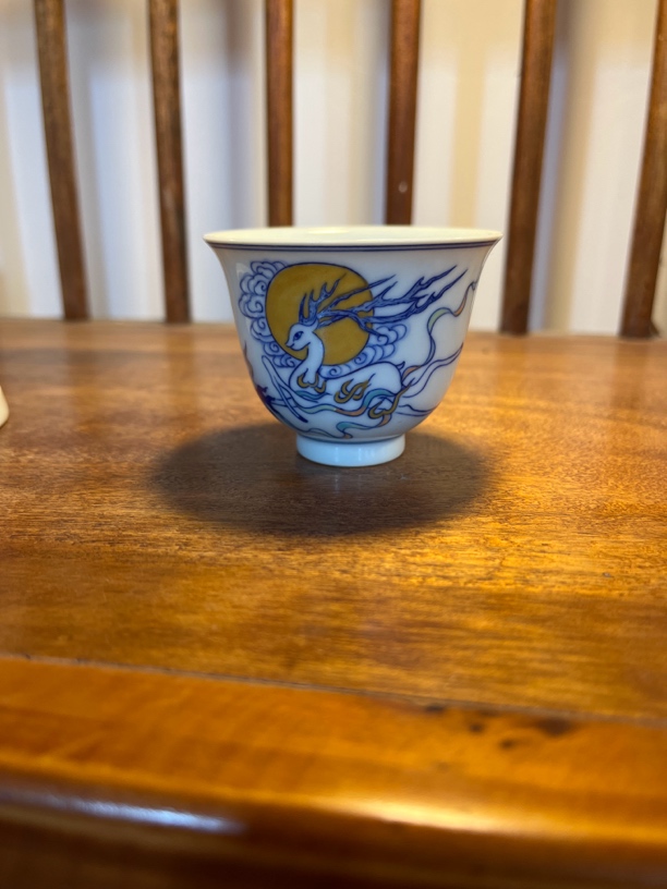 景德镇手工手绘青花斗彩九色鹿铃铛杯
