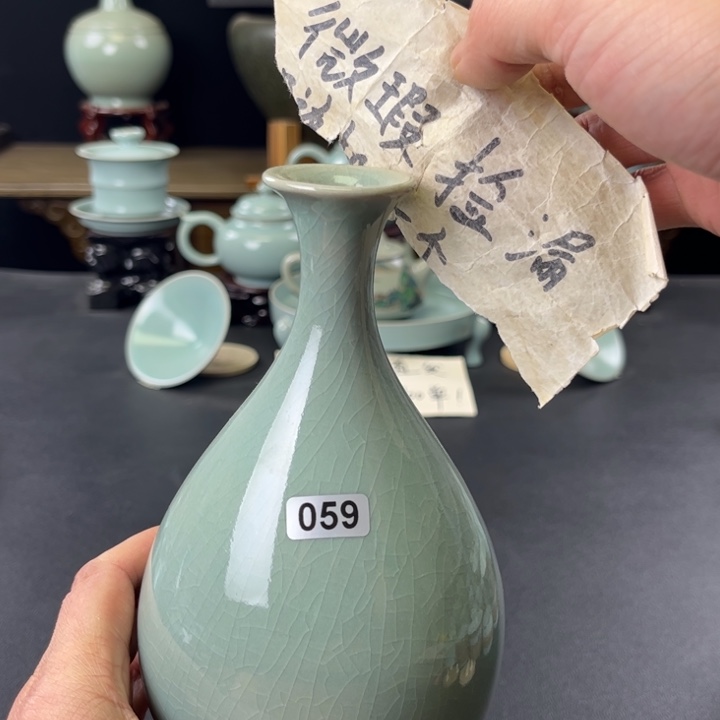 杯仿古釉汝官窑玉壶春059号微瑕捡漏