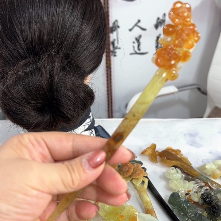 定制蛇纹石玉毛货发饰