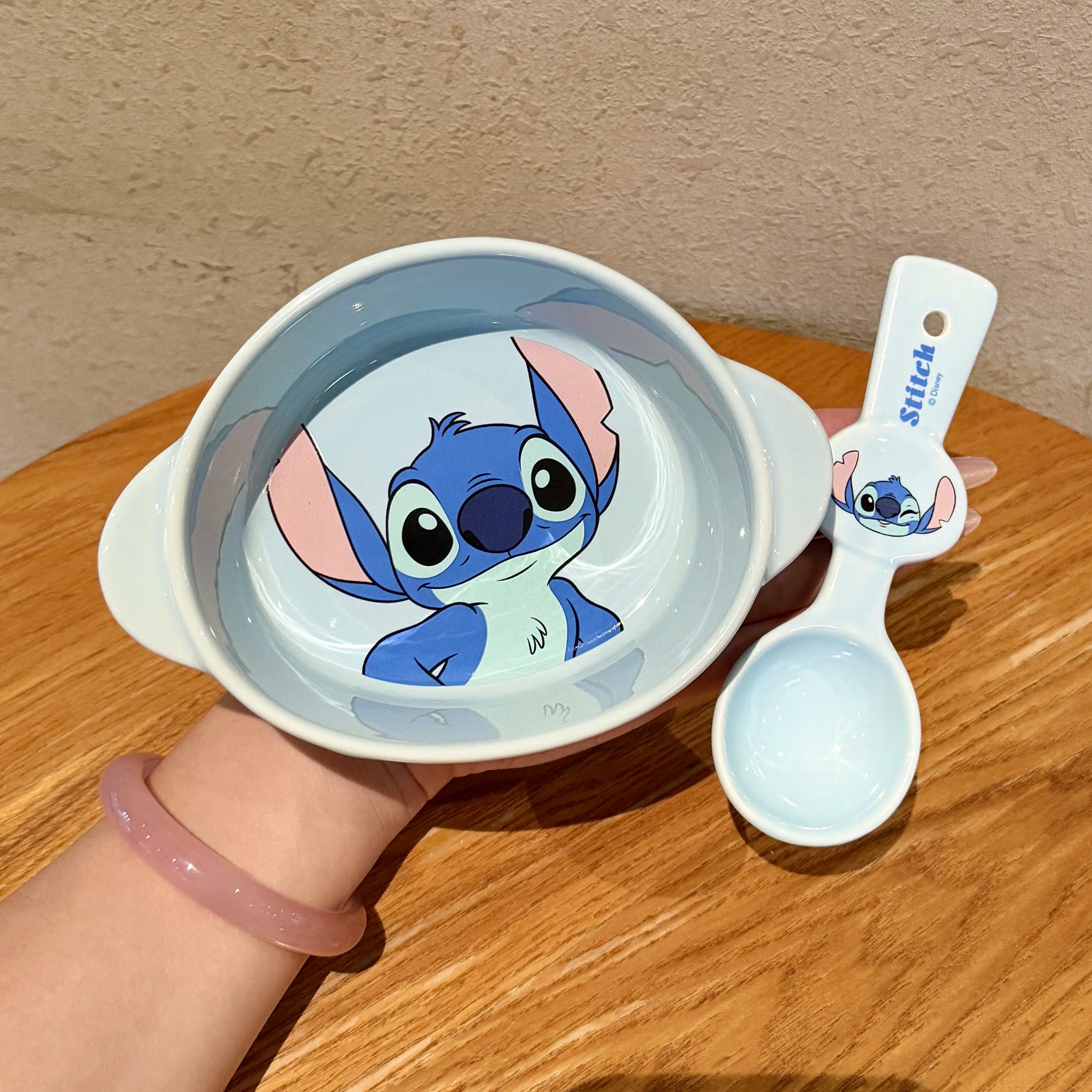 迪士尼陶瓷双耳饭碗勺子可爱卡通家用宿舍早餐甜品碗餐具