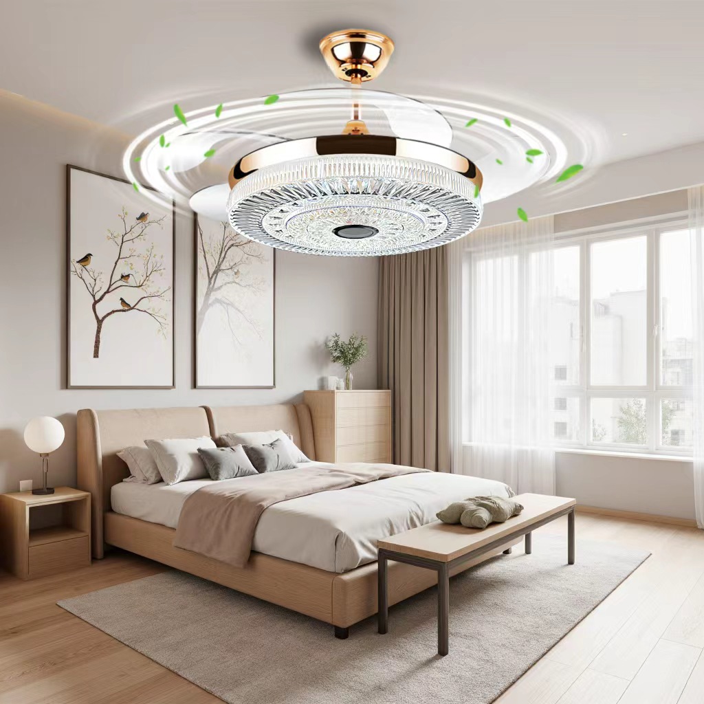 7139音响款智能语音隐形风扇灯吊扇灯家用餐厅卧室智能音响