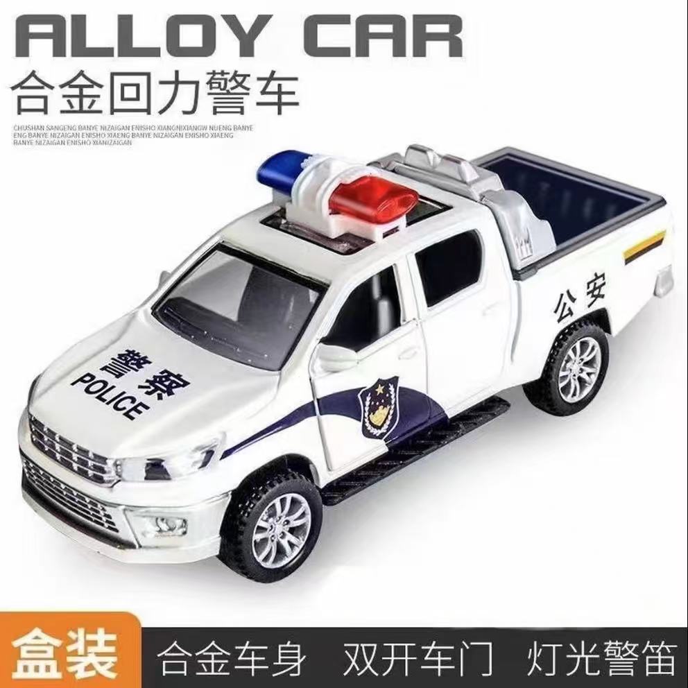 合金皮卡警车模型玩具礼物灯光音乐合金车