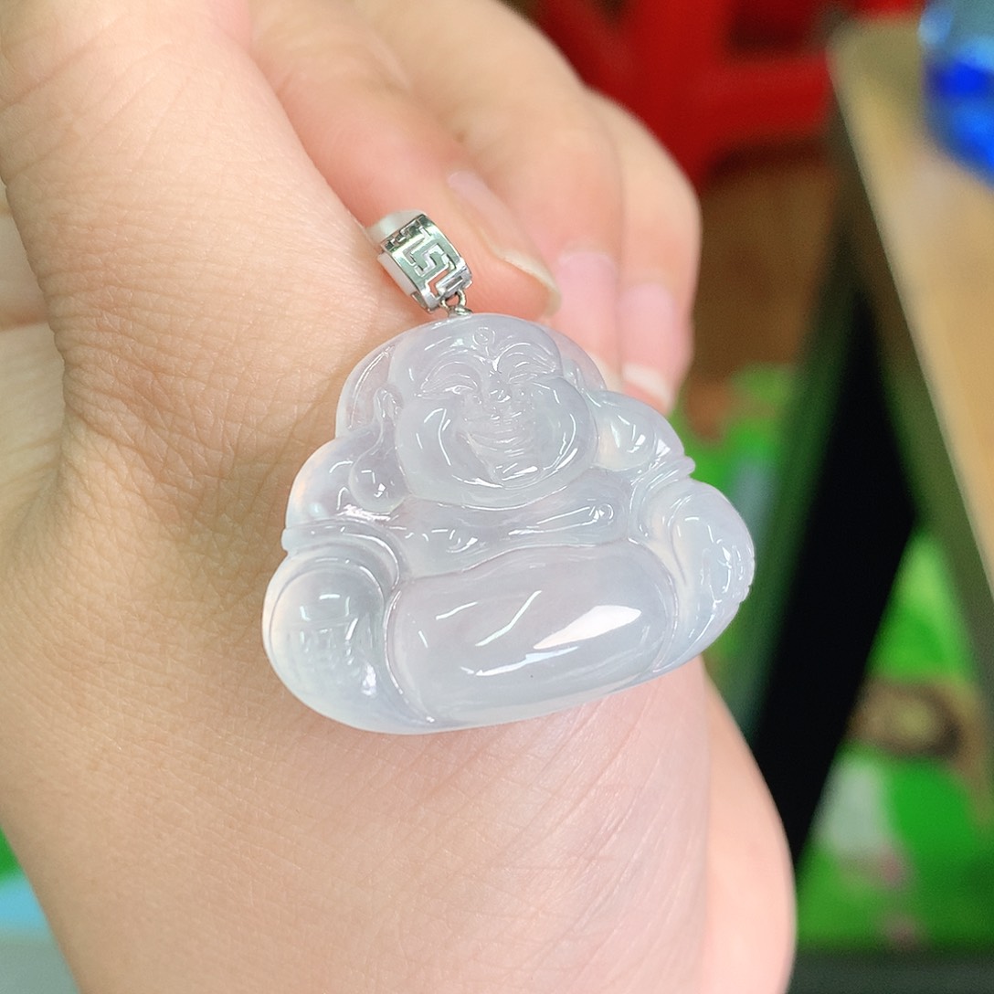 翡翠颈饰18K金镶嵌高冰佛公