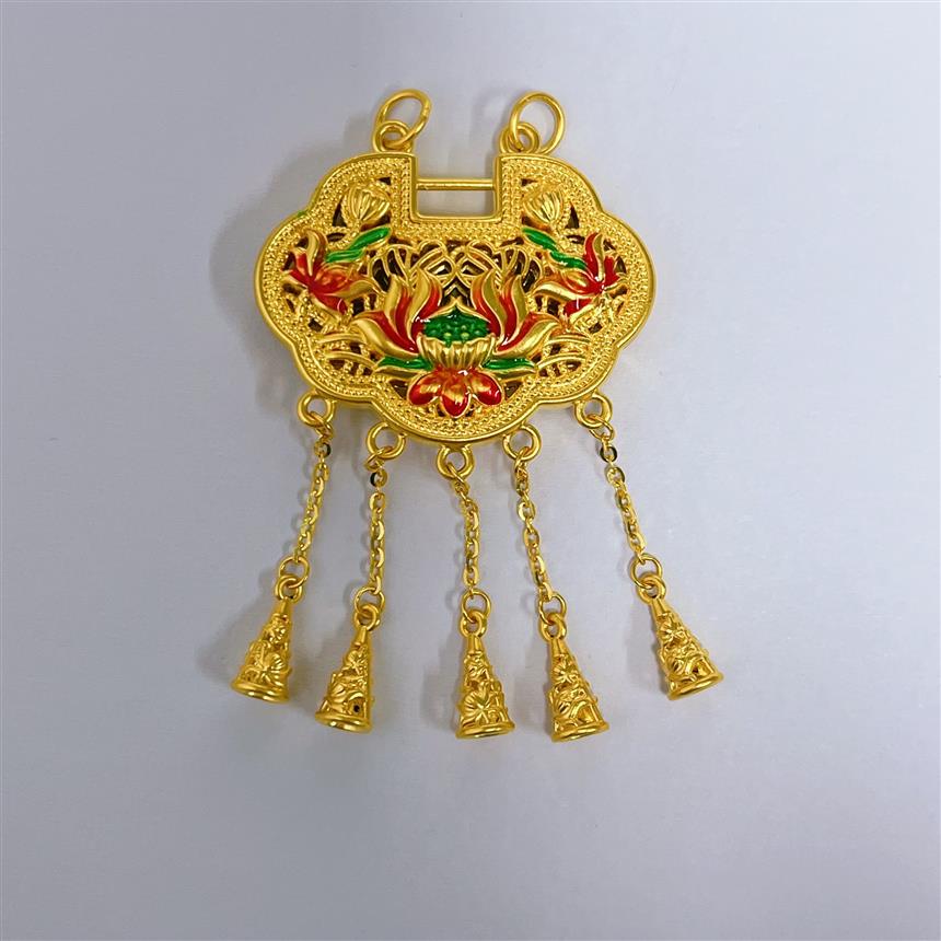 福满圆珠宝 足金999投资金 无氰硬金同心锁莲花吊坠