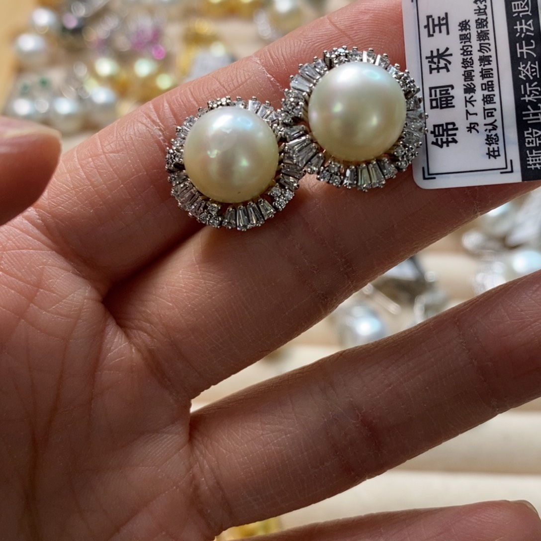海水珍珠耳饰银S925镶嵌