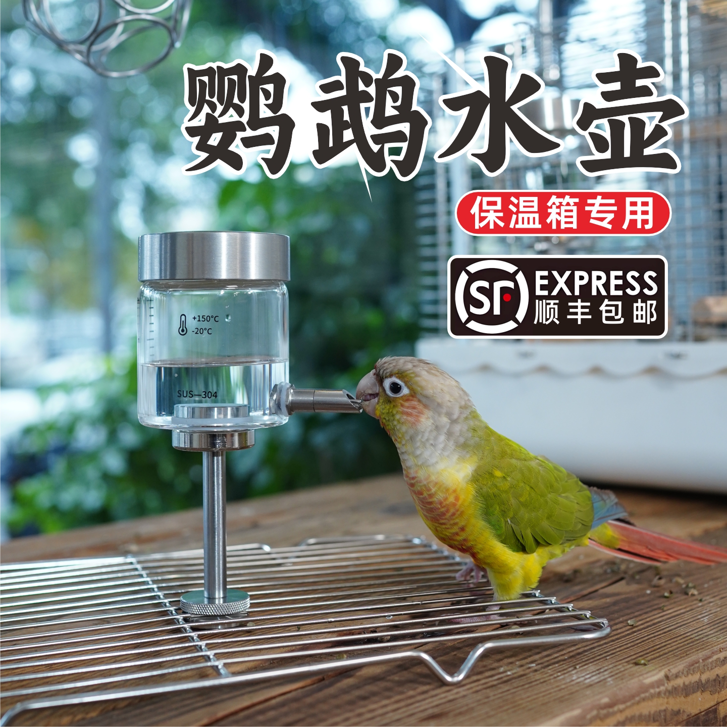 鹦鹉撞针水壶外出笼顶保温箱底网笼内磁吸牡丹小太阳自动饮水器
