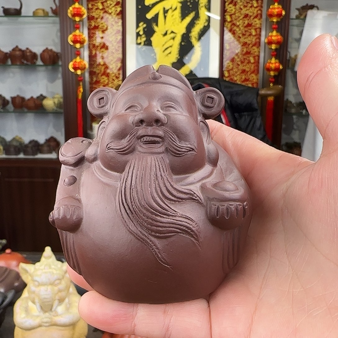 紫砂茶壶财神紫泥