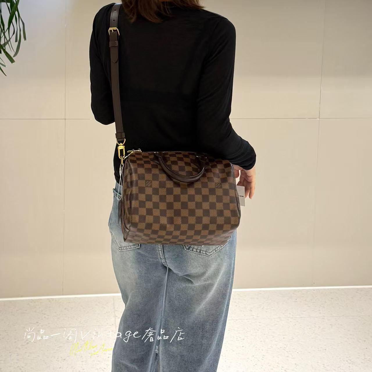 95新 LouisVuitton/路易威登 尚品一阁/咖啡格speedy25斜挎包