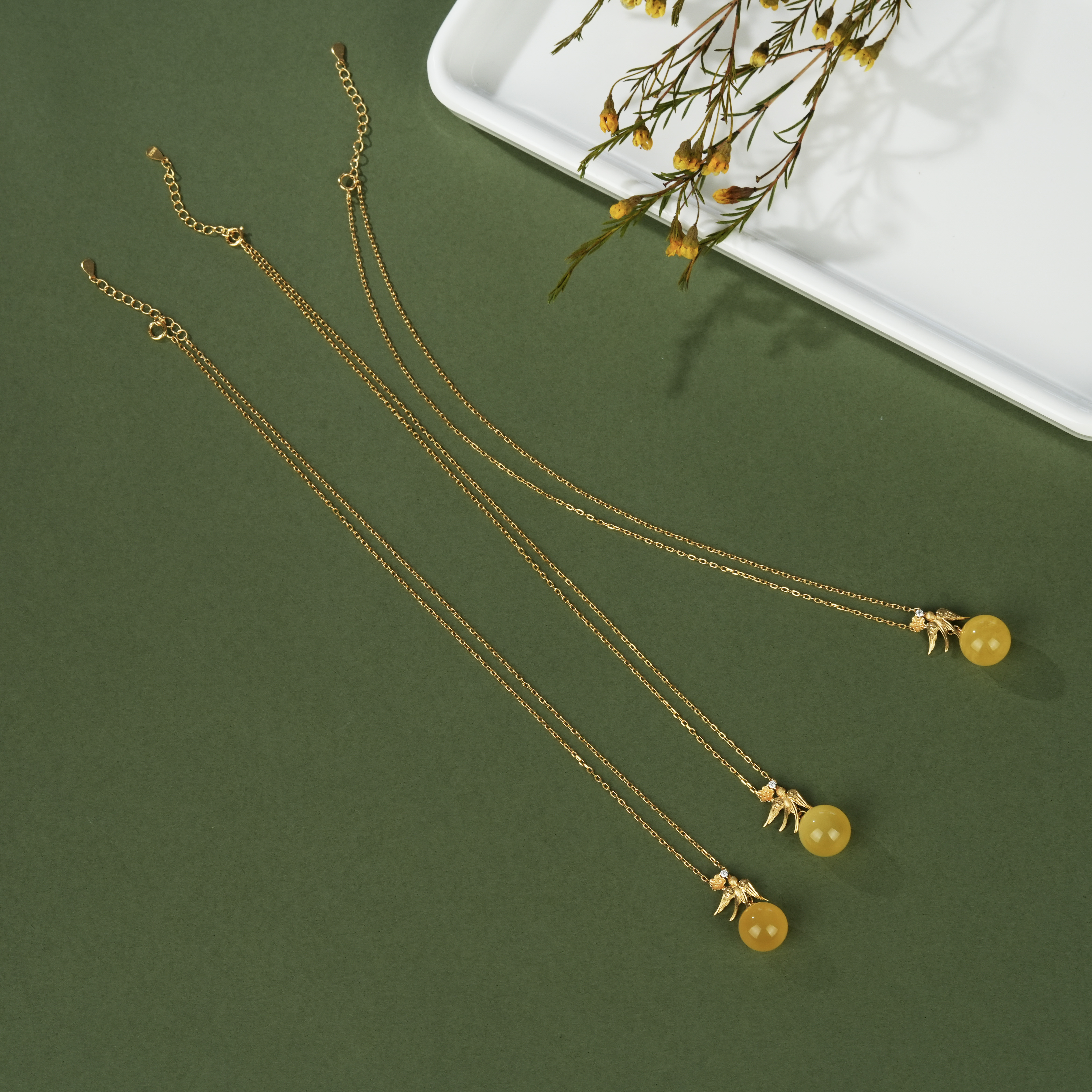 【云上好物】S925银镶嵌蜜蜡项链—多样性发一件-12mm-DS06241-9（JG）