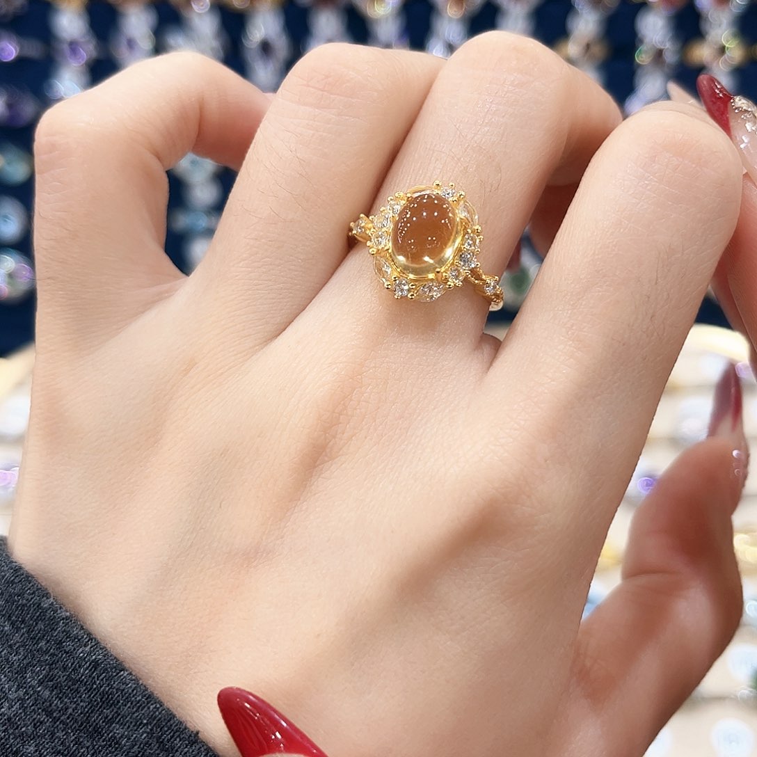 黄晶女款银S925镶嵌戒指