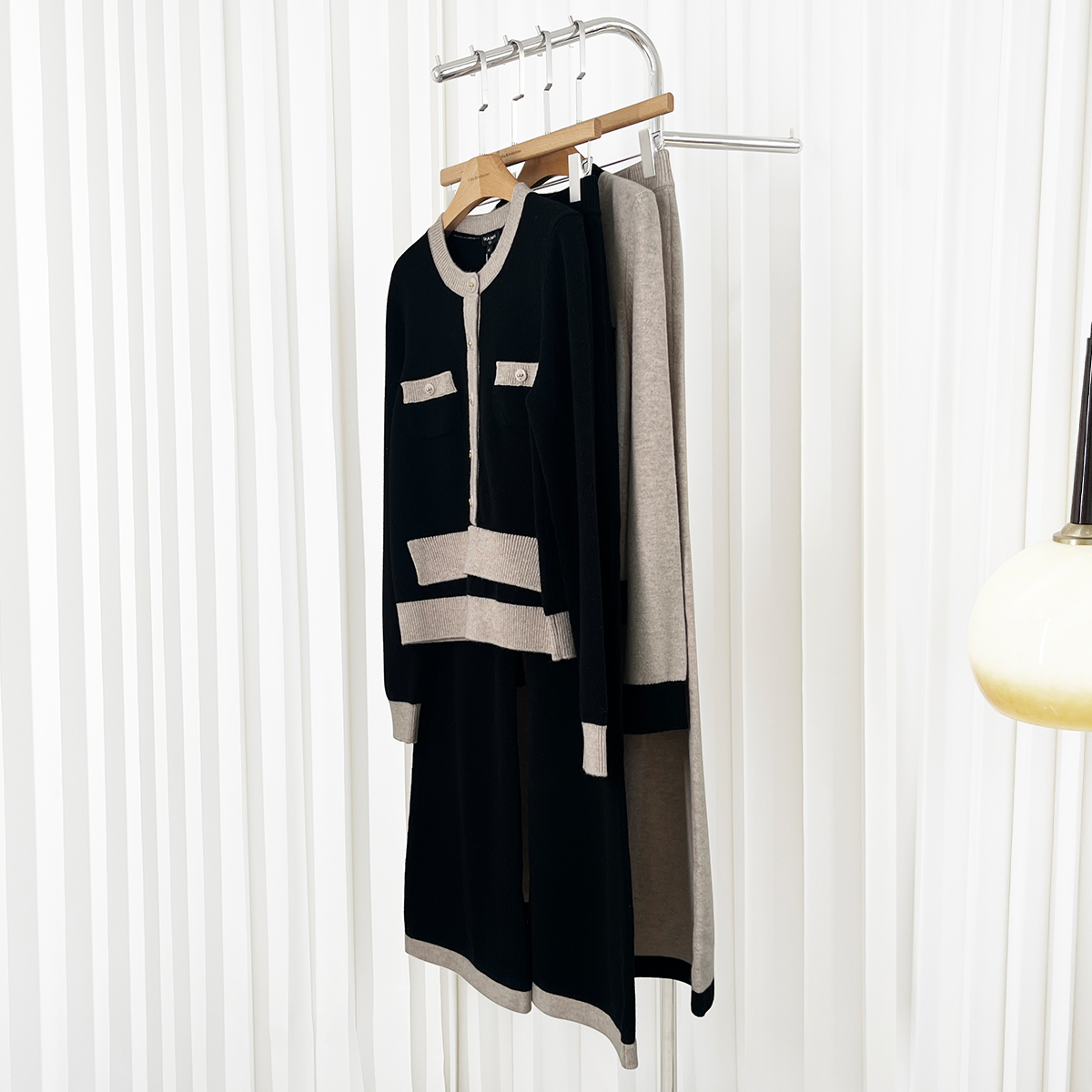 元纱天花板|CH撞色洋绒针织开衫+针织阔腿裤（可拆卖）280