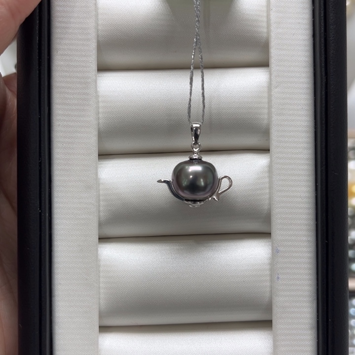 海水珍珠漏大溪地茶壶吊坠10-11mm银S925镶嵌