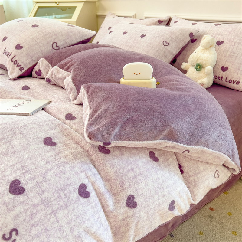 牛奶绒床上四件套珊瑚绒加绒加厚双面冬季保暖床单被套防寒三套件