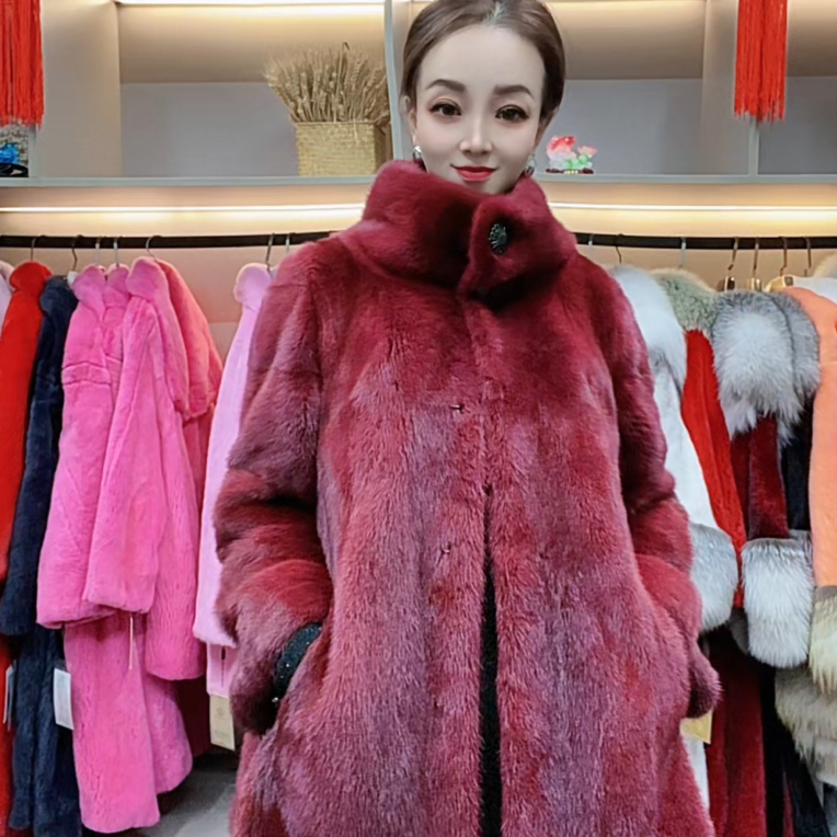 2025冬新款进口天鹅绒立领貂皮大衣女整貂年轻款水貂毛皮草外套女