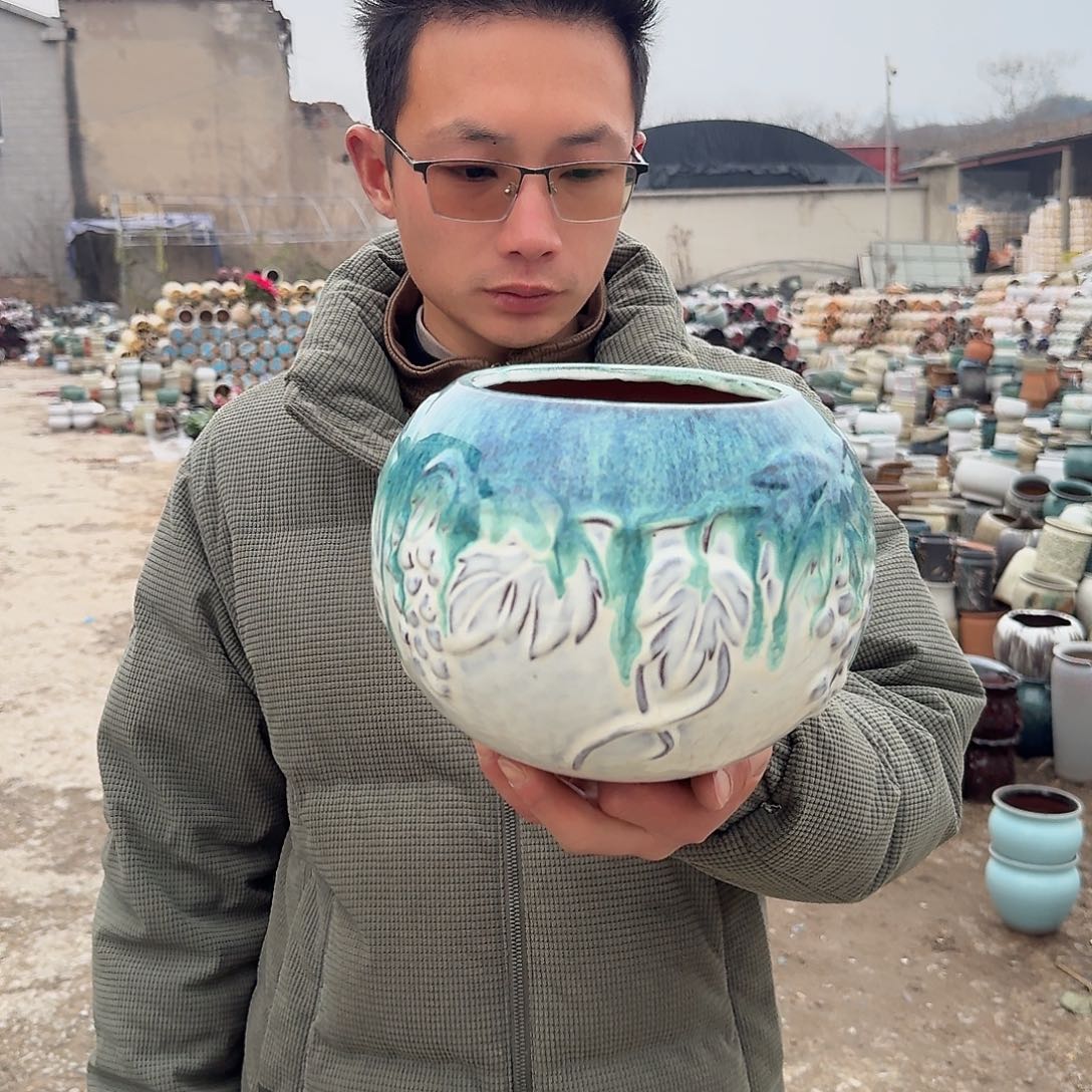 紫砂花盆瑕疵葡萄球绿色