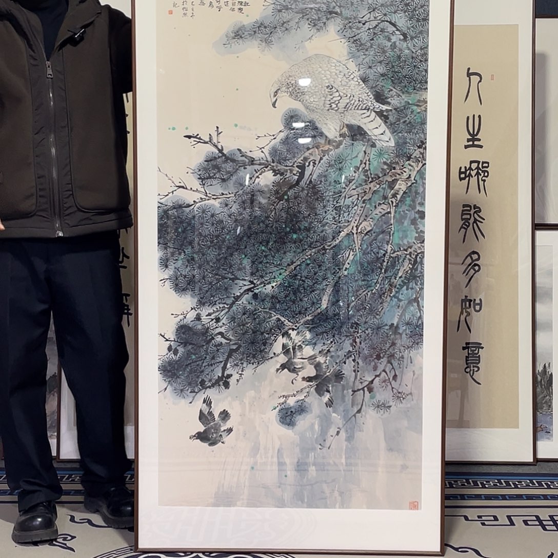 7***员国画手绘画作品带框80/160