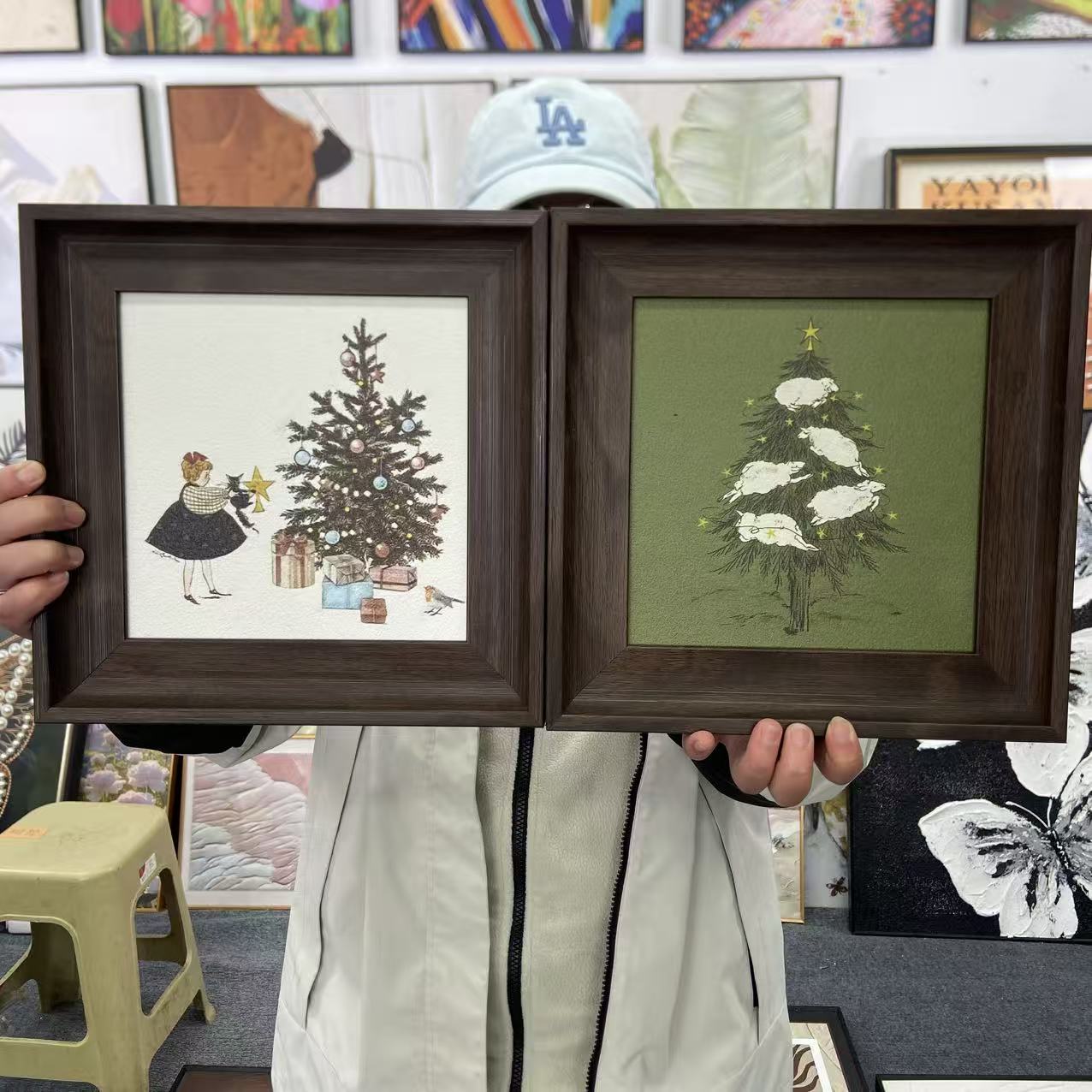 EC10小众美式轻奢圣诞树客厅卧室床头高级装饰画30-30