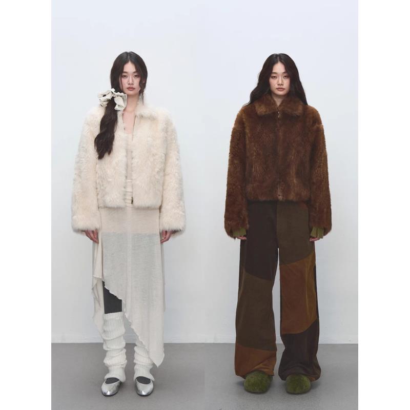 CCFURS"佩里香槟"托斯卡纳半卷翻领短外套
