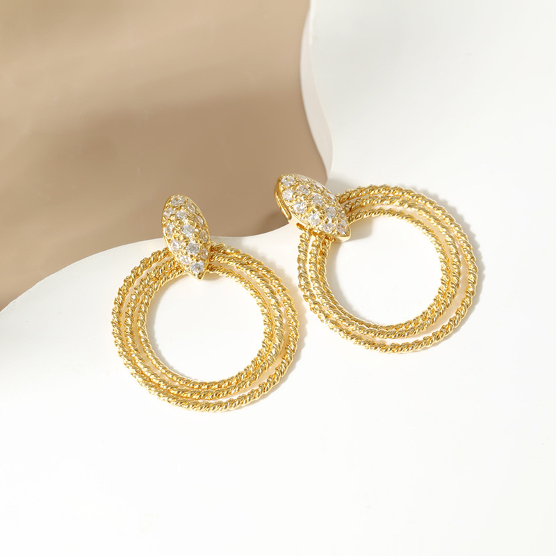 925银耳饰 纯银细闪三世环耳钉